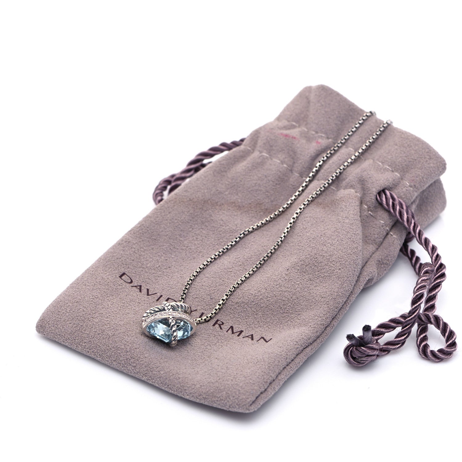 David Yurman Sterling Silver Diamond Blue Topaz 10mm Petite Cable Wrap Pendant Necklace 5 of 5