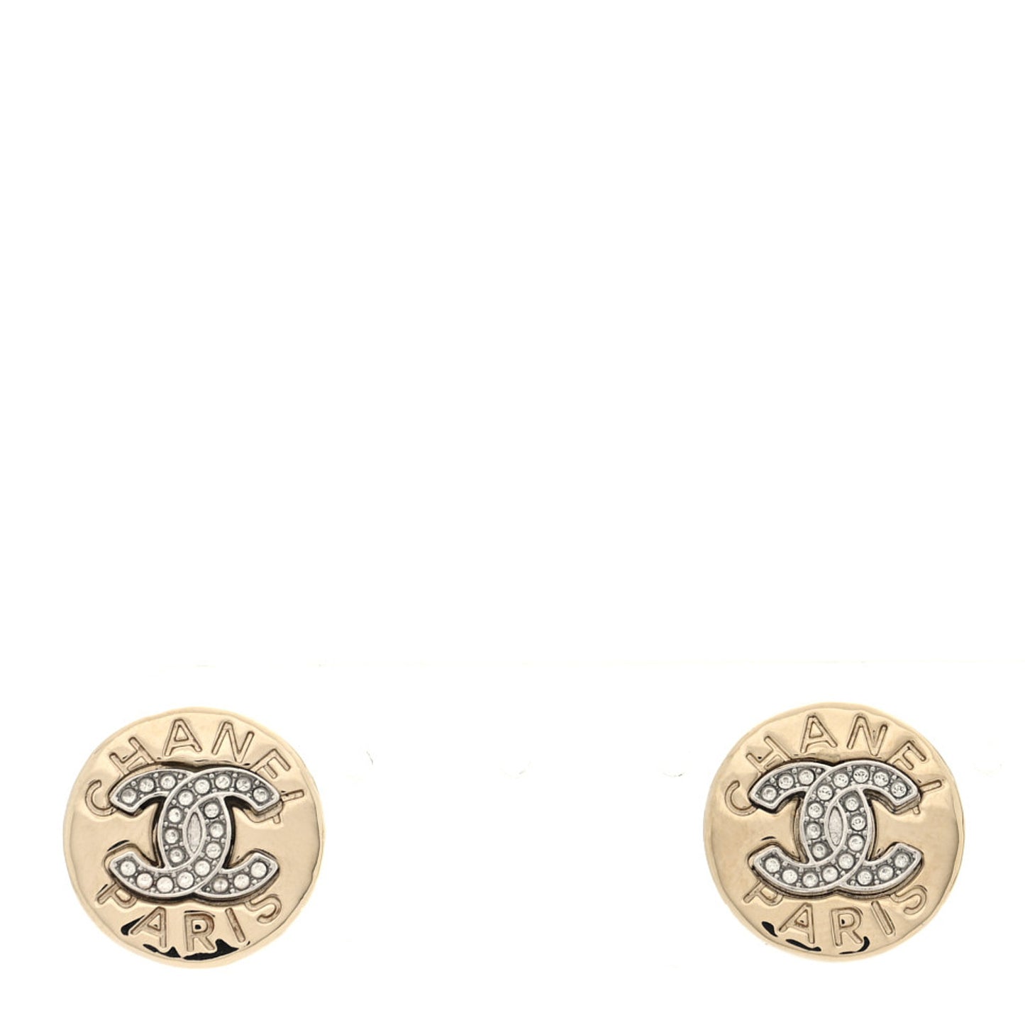 Metal Crystal CC Logo Round Earrings Gold Silver