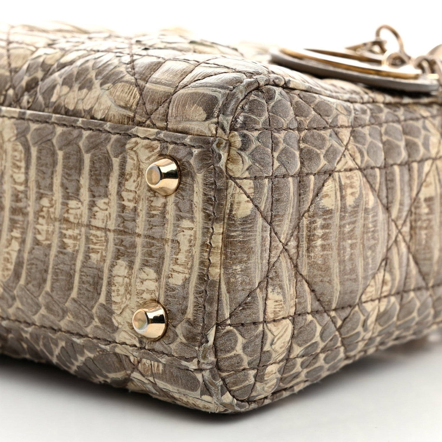Christian Dior Metallic Snakeskin Cannage Mini Lady Dior Beige 10 of 10
