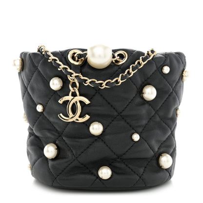 Chanel Lambskin Quilted Pearl Mini About Pearls Drawstring Bag Black 1 of 11