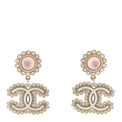 Chanel Metal Crystal Pearl CC Drop Earrings Pink Gold 1 of 4