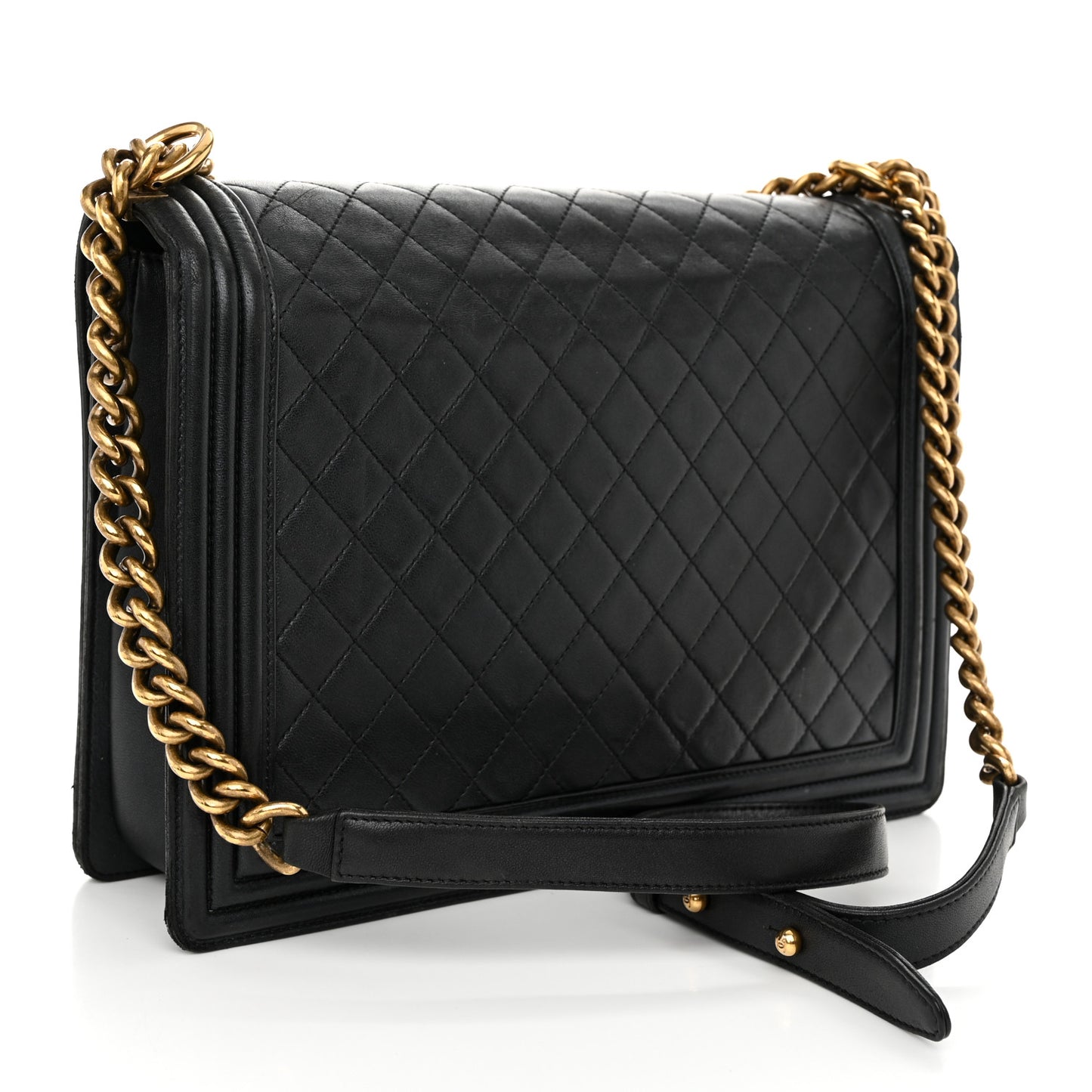 Lambskin Quilted Large Boy Flap Black