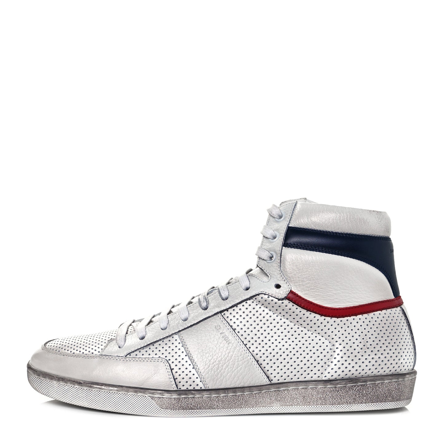 Calfskin Perforated Court Classic SL/10H High Top Sneakers 44 White