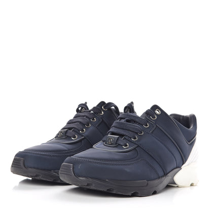 Chanel Nylon Calfskin CC Sneakers 37 Navy White 3 of 11