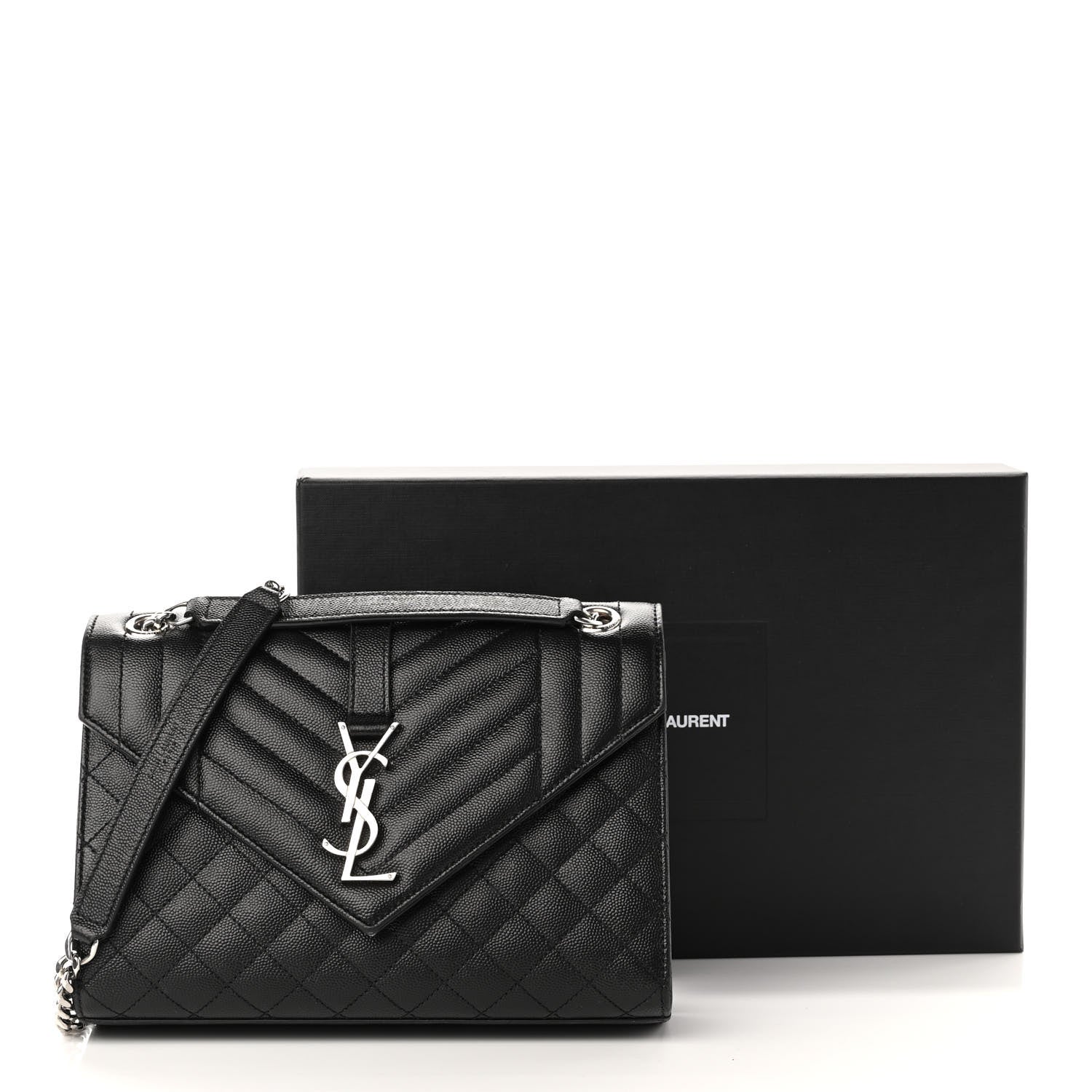 Saint Laurent Grain De Poudre Textured Mixed Matelasse Triquilt Medium Monogram Satchel Black 13 of 13