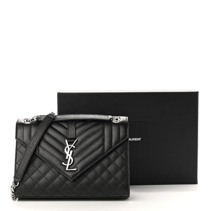 Saint Laurent Grain De Poudre Textured Mixed Matelasse Triquilt Medium Monogram Satchel Black 13 of 13