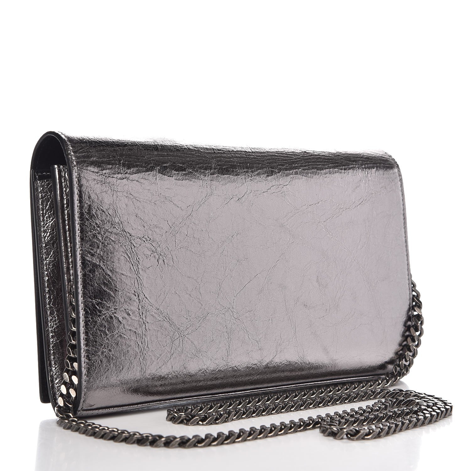 Saint Laurent Metallic Crackled Calfskin Monogram Chain Wallet Acciaio Nero 4 of 10