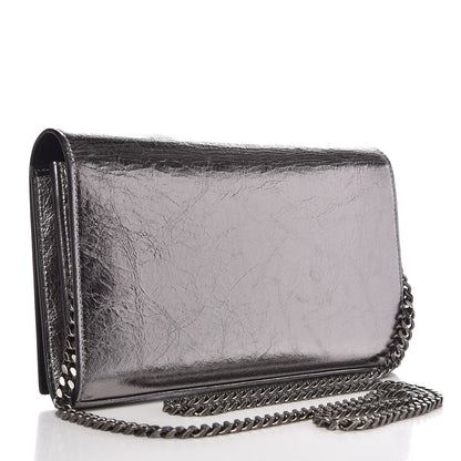 Saint Laurent Metallic Crackled Calfskin Monogram Chain Wallet Acciaio Nero 4 of 10