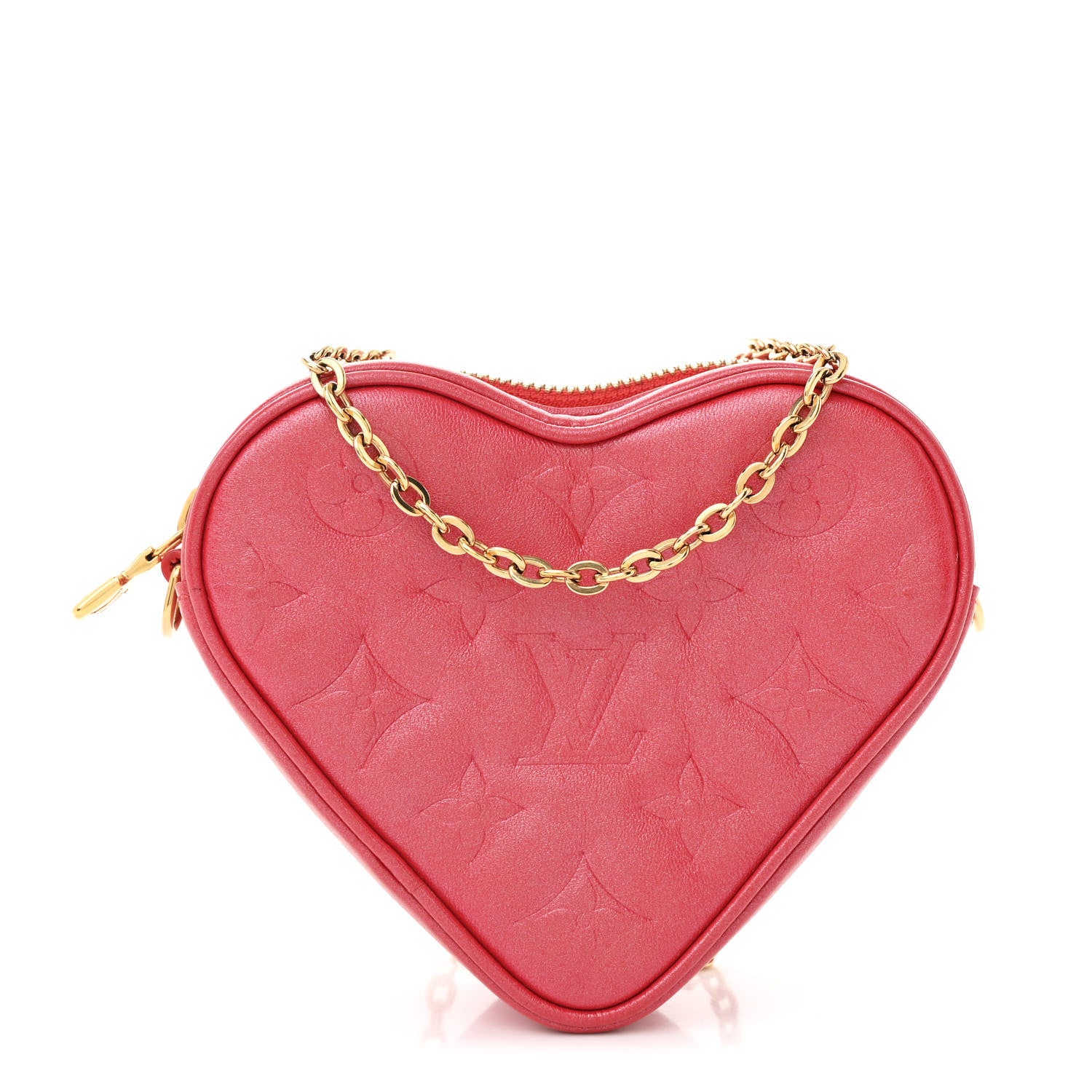 Louis Vuitton Lambskin Embossed Monogram Fall In Love Sac Coeur Heart Chain Bag Lipstick Red 1 of 8