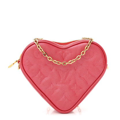 Louis Vuitton Lambskin Embossed Monogram Fall In Love Sac Coeur Heart Chain Bag Lipstick Red 1 of 8
