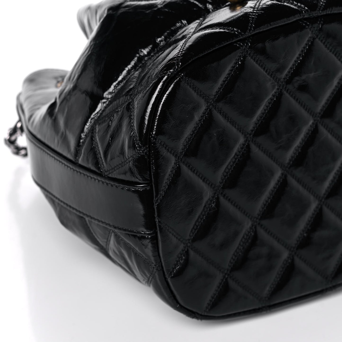 Shiny Aged Calfskin CC Chain Drawstring Bag Black