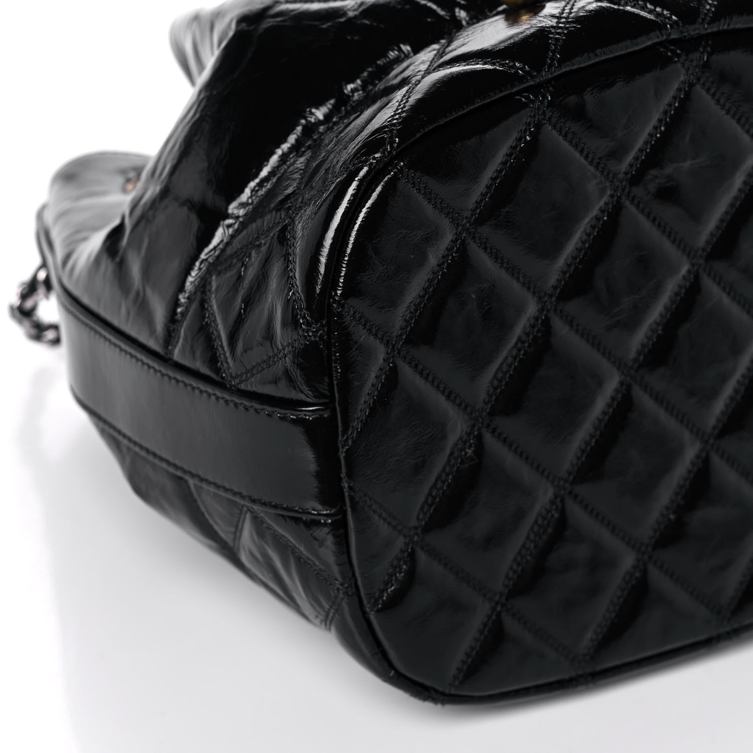 Chanel Shiny Aged Calfskin CC Chain Drawstring Bag Black 9 of 12