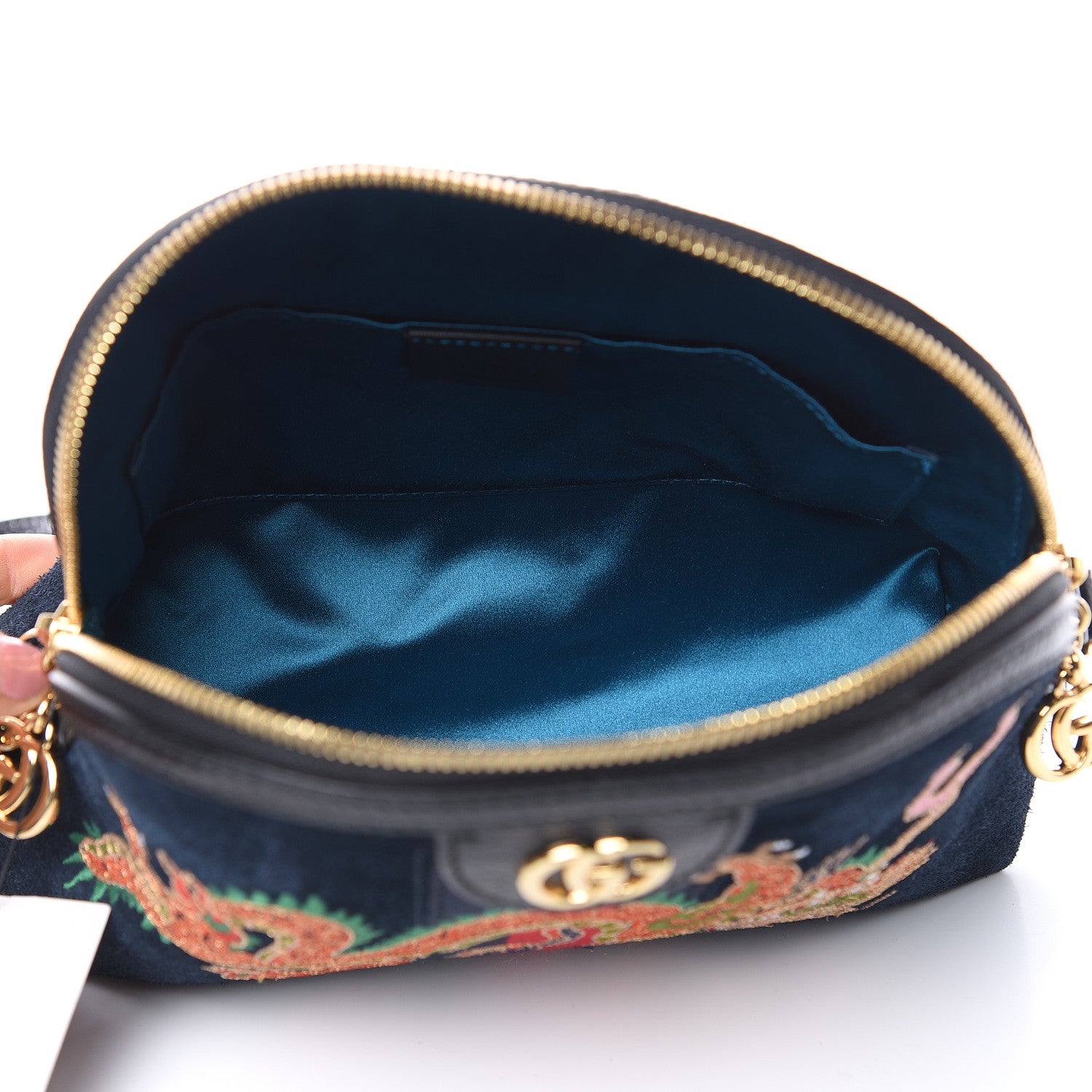 Gucci Suede Patent Dragon Embroidered Small Ophidia Dome Shoulder Bag Blue Multicolor Black 5 of 11