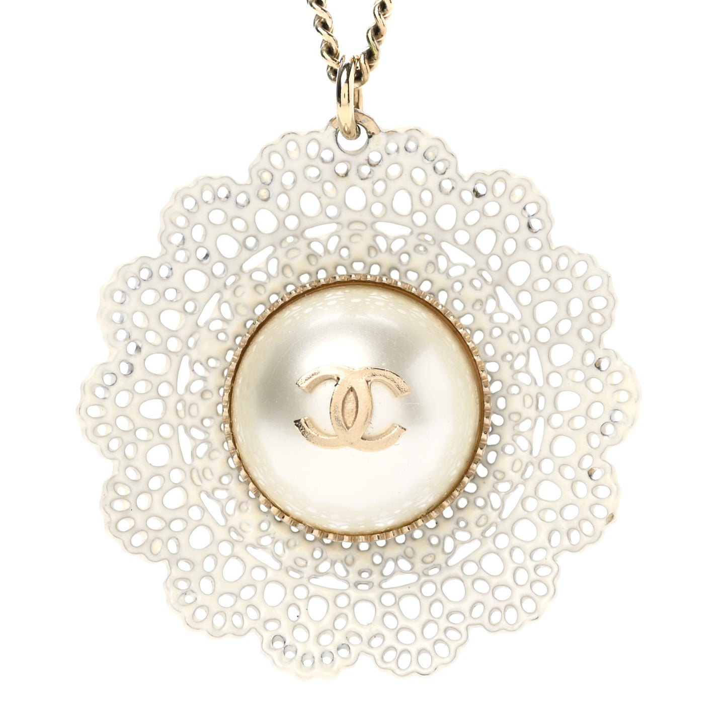 Pearl CC Round Drop Necklace Light Gold