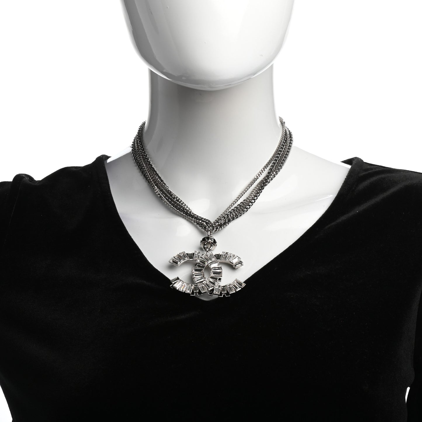 Baguette Crystal CC Multi Strand Pendant Necklace Silver