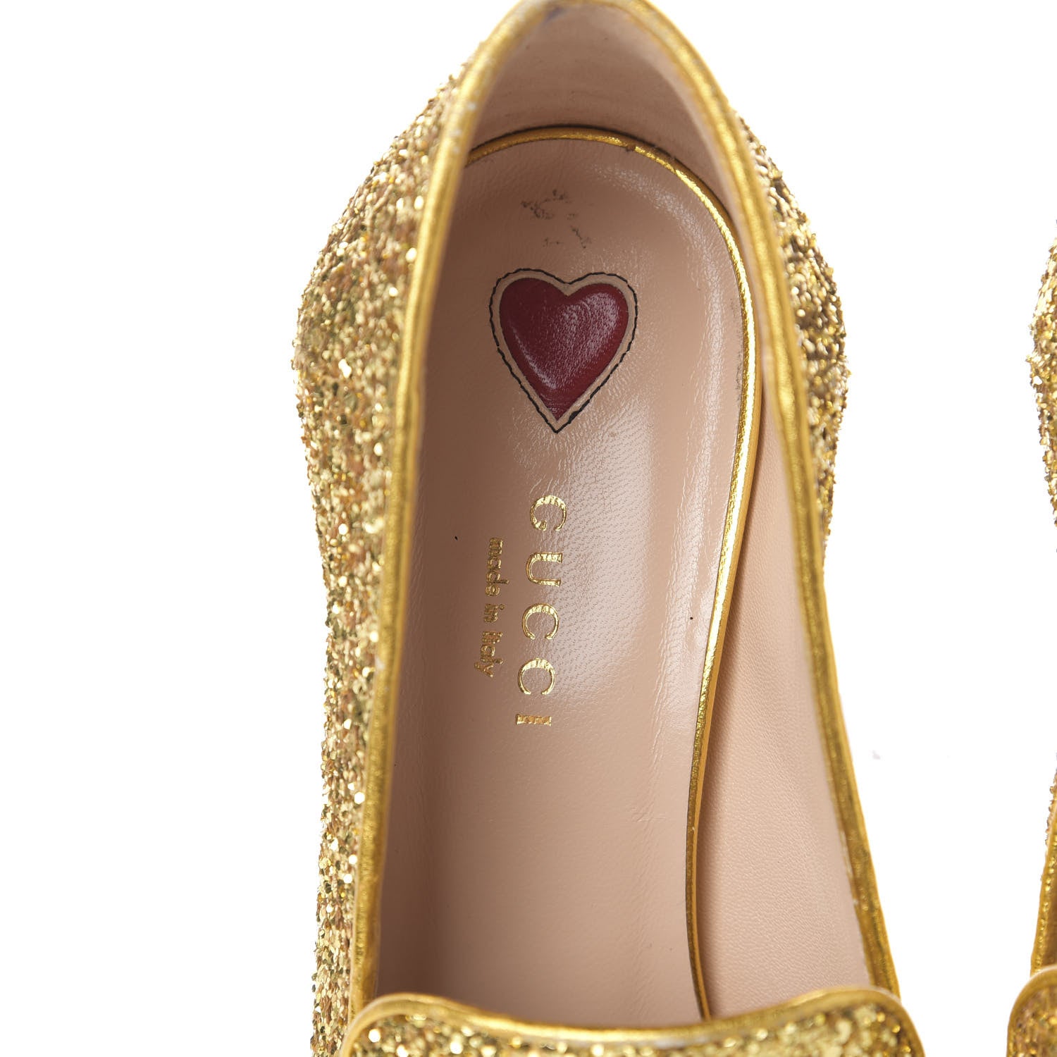 Gucci Glitter Nappa Web Peyton 75mm Loafer Pumps 37 Oro Vecchio 8 of 15