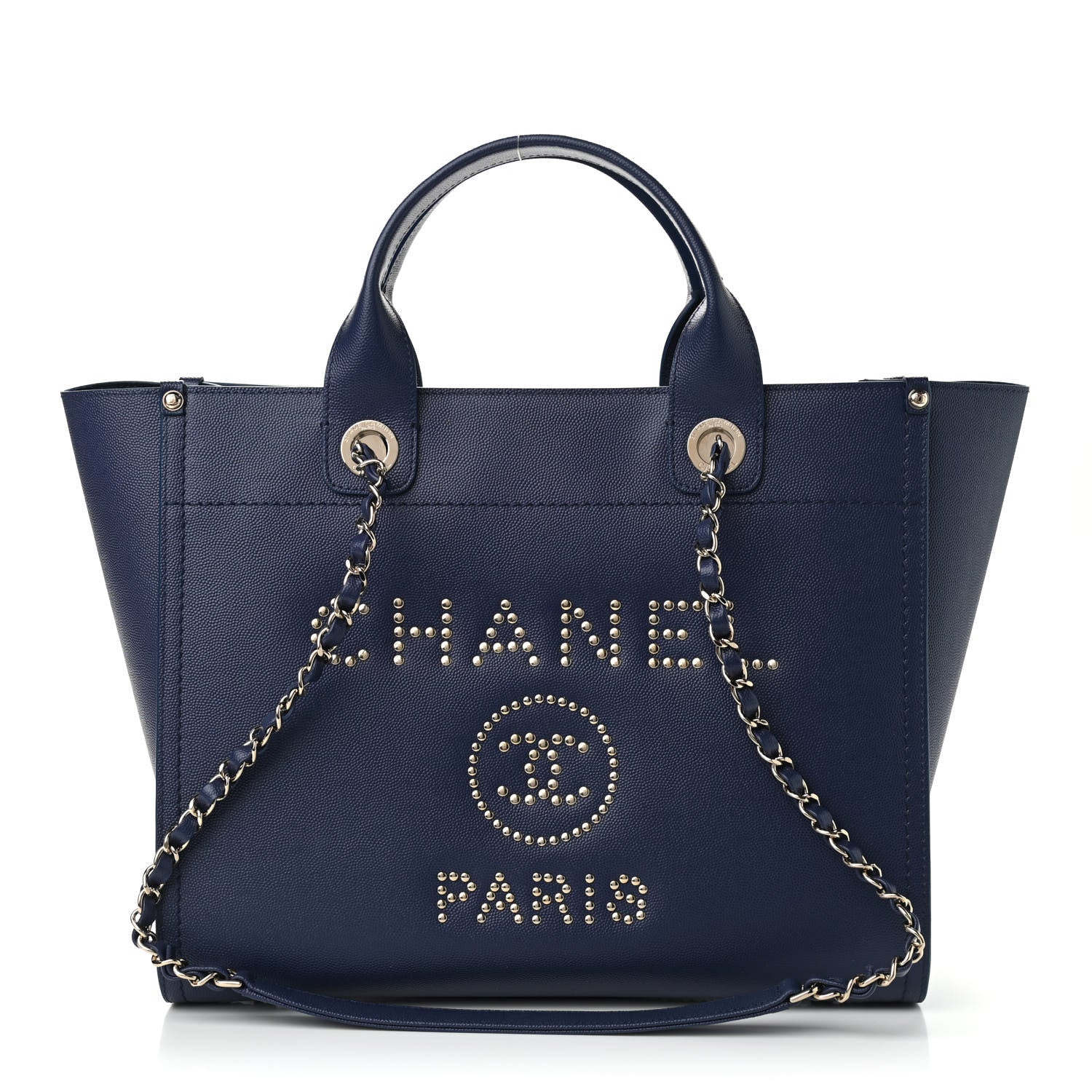 Chanel Caviar Small Studded Deauville Tote Navy 1 of 10