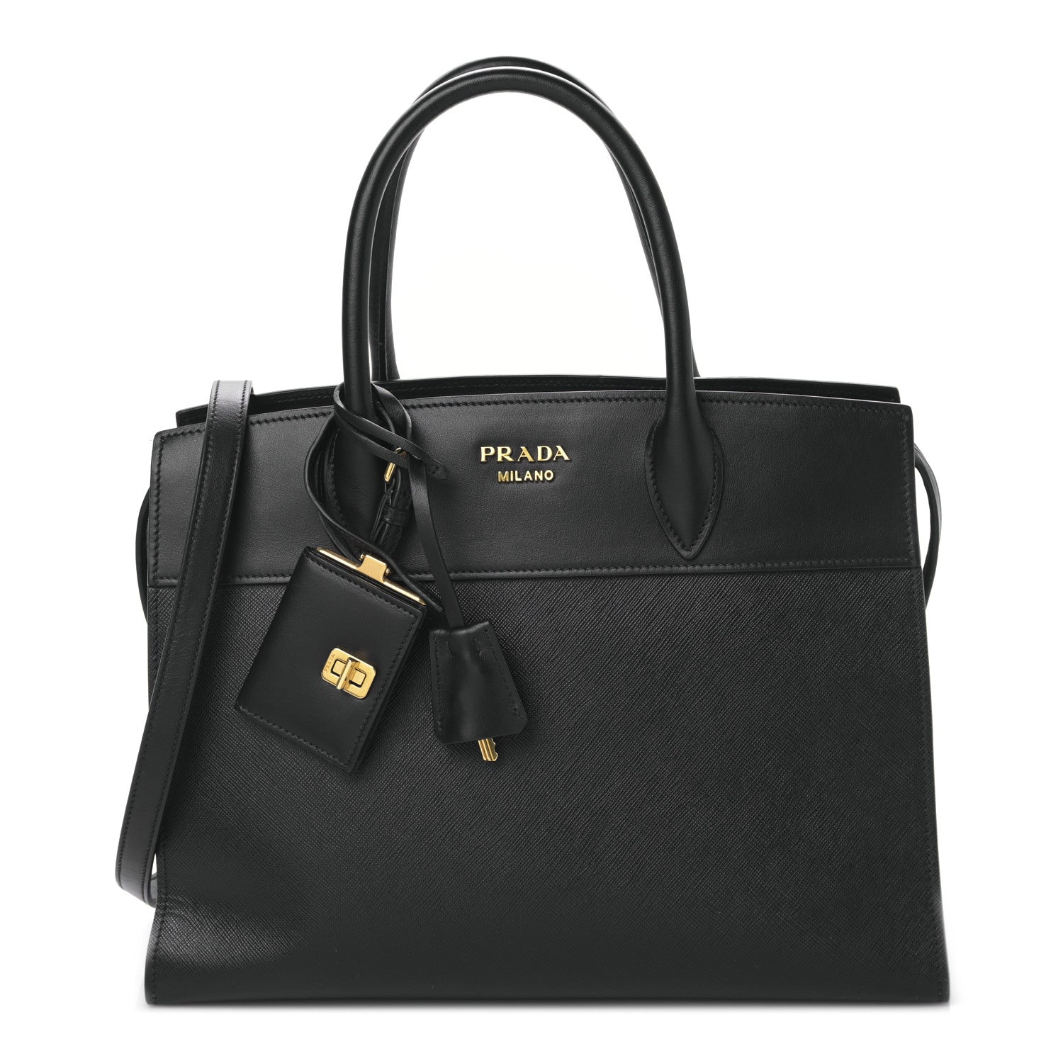 Prada Saffiano City Calfskin Medium Esplanade Tote Black 1 of 8