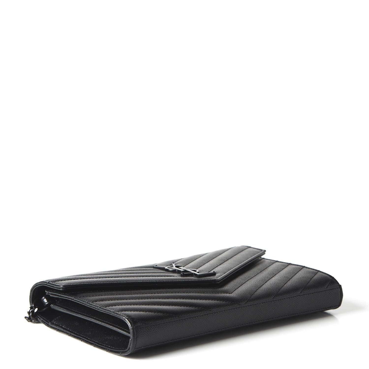 Saint Laurent Grain De Poudre Matelasse Chevron Monogram Chain Wallet Black 4 of 10