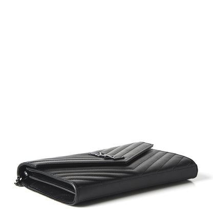 Saint Laurent Grain De Poudre Matelasse Chevron Monogram Chain Wallet Black 4 of 10