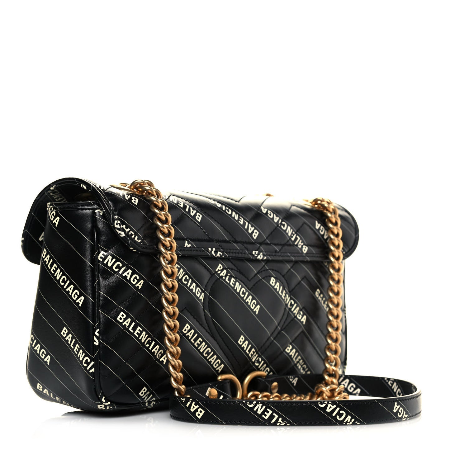 X BALENCIAGA Calfskin Matelasse Logo Print Small GG Marmont Shoulder Bag Black
