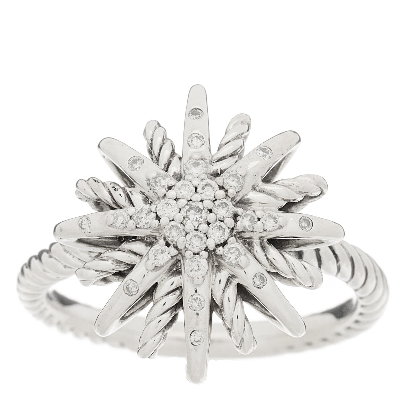 Sterling Silver Diamond 16mm Starburst Ring 54 7