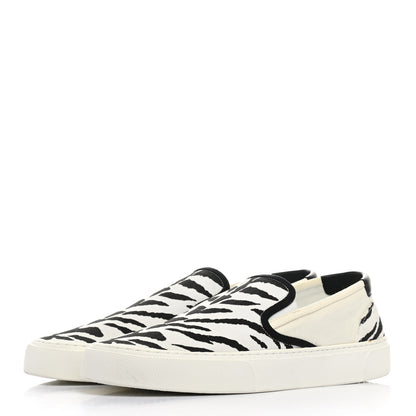 Saint Laurent Canvas Zebra Mens Venice Slip On Sneakers 43 Black White 3 of 11