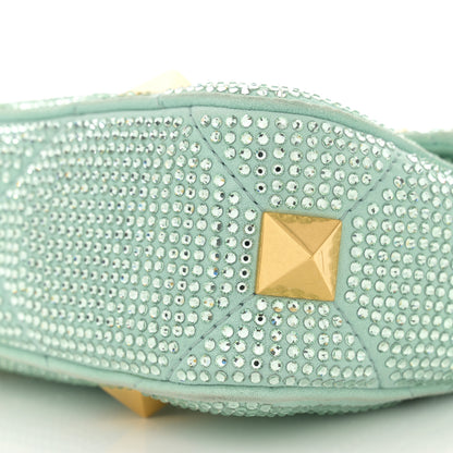 Valentino Garavani Crystal Suede Small Roman Stud Shoulder Bag Green 9 of 10