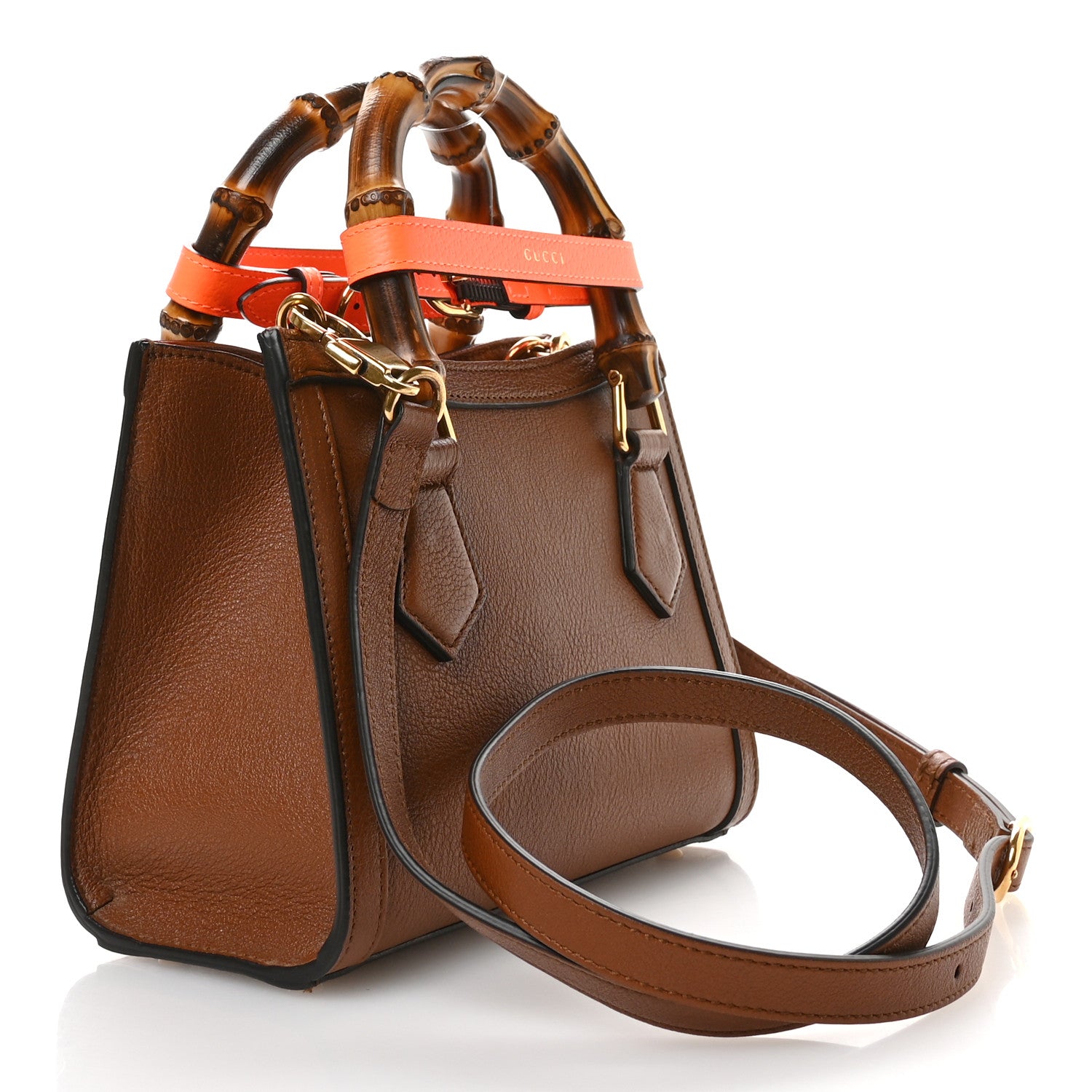 Gucci Wonka Grain Calfskin Mini Diana Tote Bag Cuir Orange Fluo 3 of 10