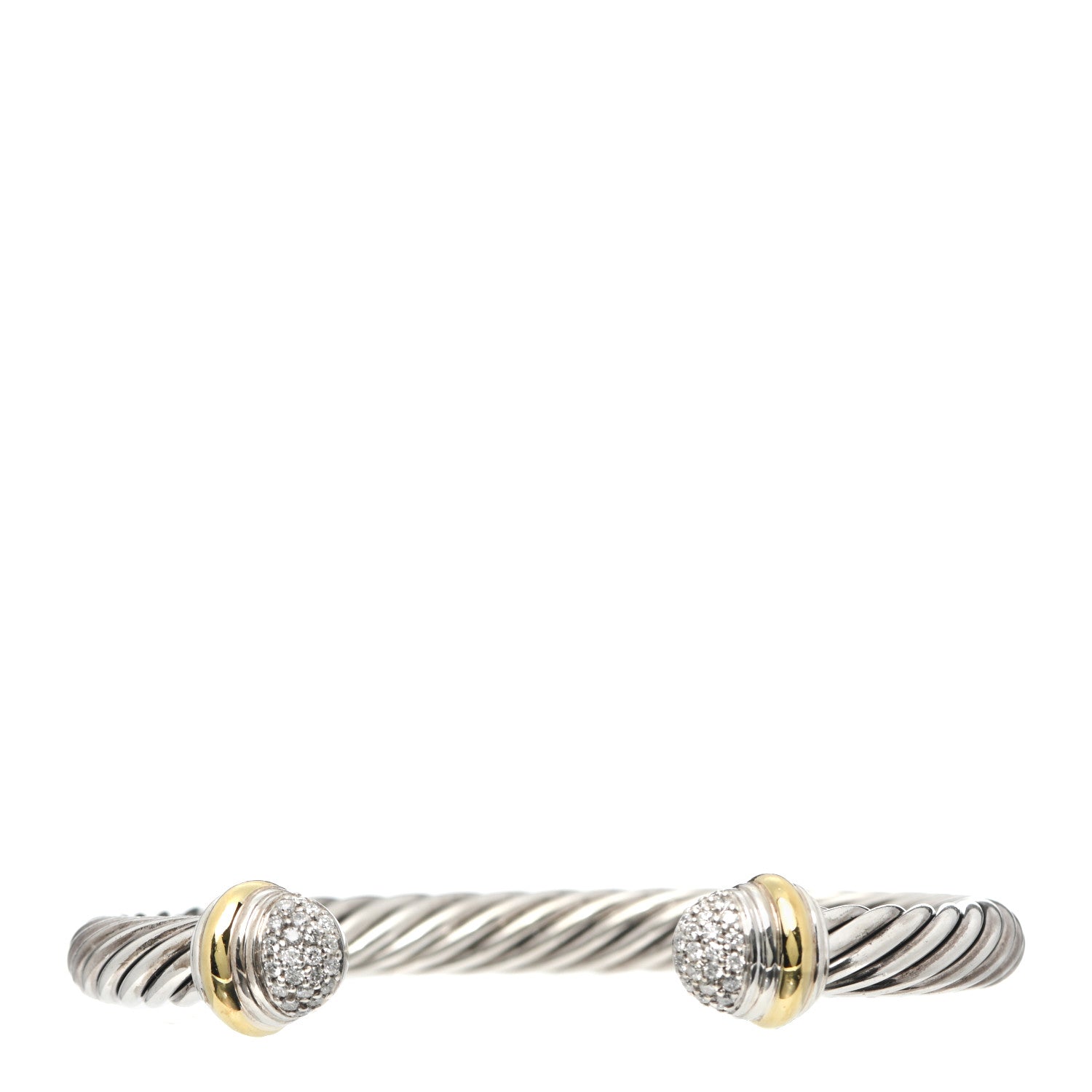 David Yurman Sterling Silver 18K Yellow Gold Diamond Pave 7mm Cable Classics Bracelet 1 of 4