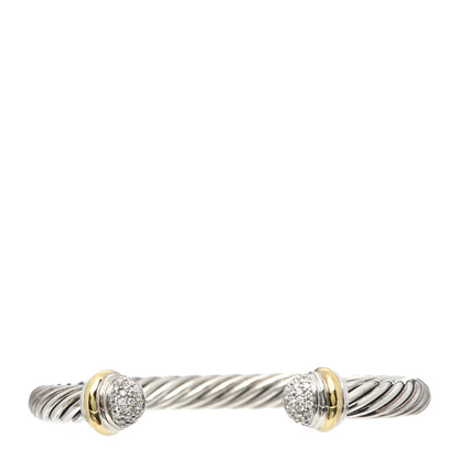 David Yurman Sterling Silver 18K Yellow Gold Diamond Pave 7mm Cable Classics Bracelet 1 of 4
