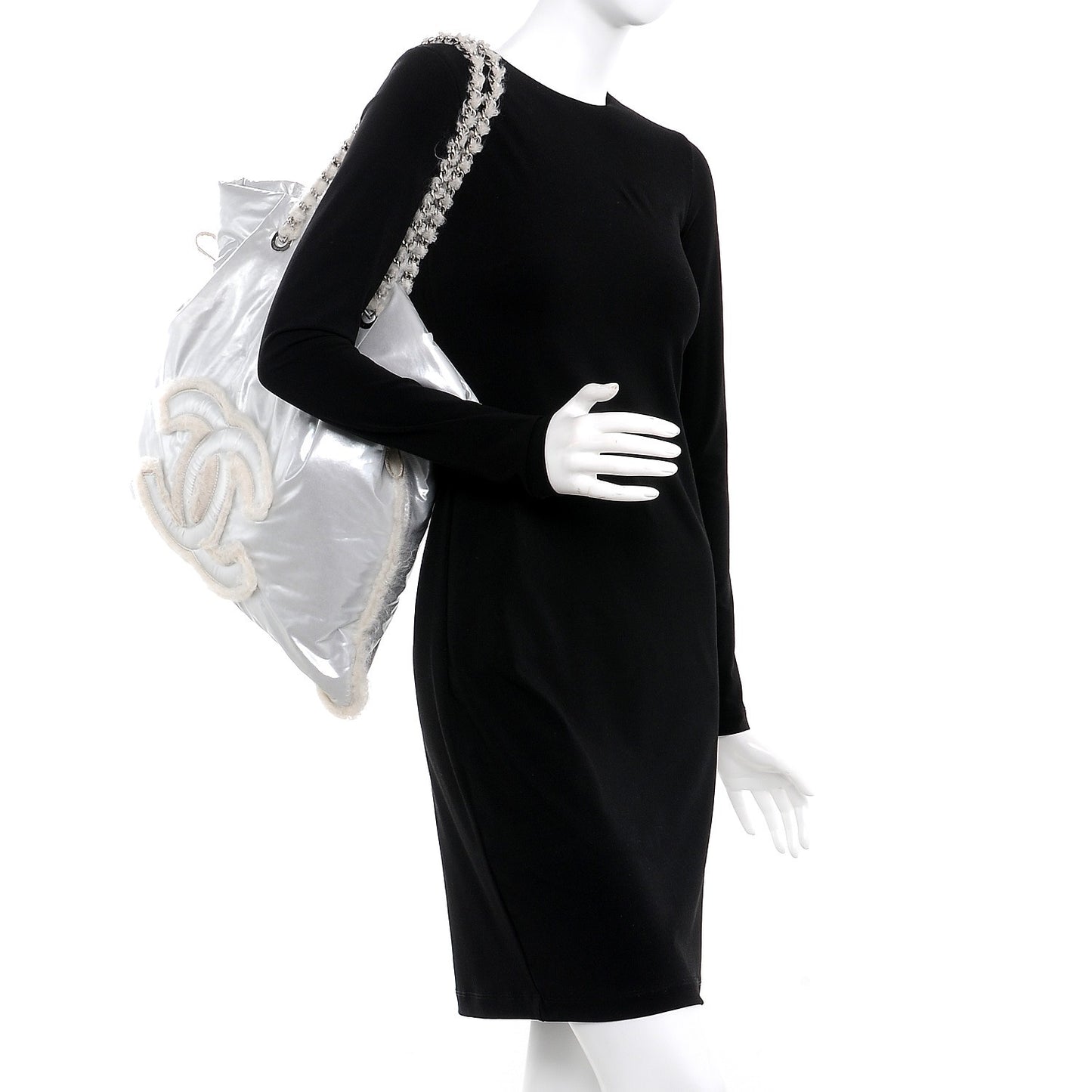 Vinyl Mohair Trimmed CC Bonbons Tote Silver