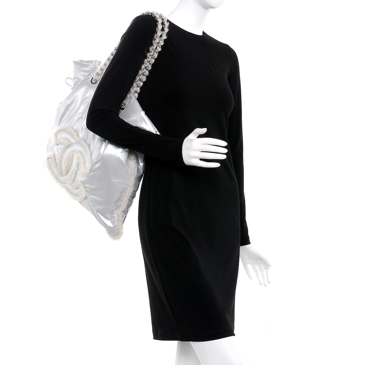 Chanel Vinyl Mohair Trimmed CC Bonbons Tote Silver 2 of 9