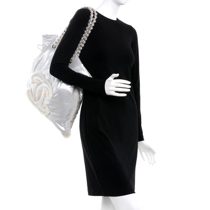 Chanel Vinyl Mohair Trimmed CC Bonbons Tote Silver 2 of 9
