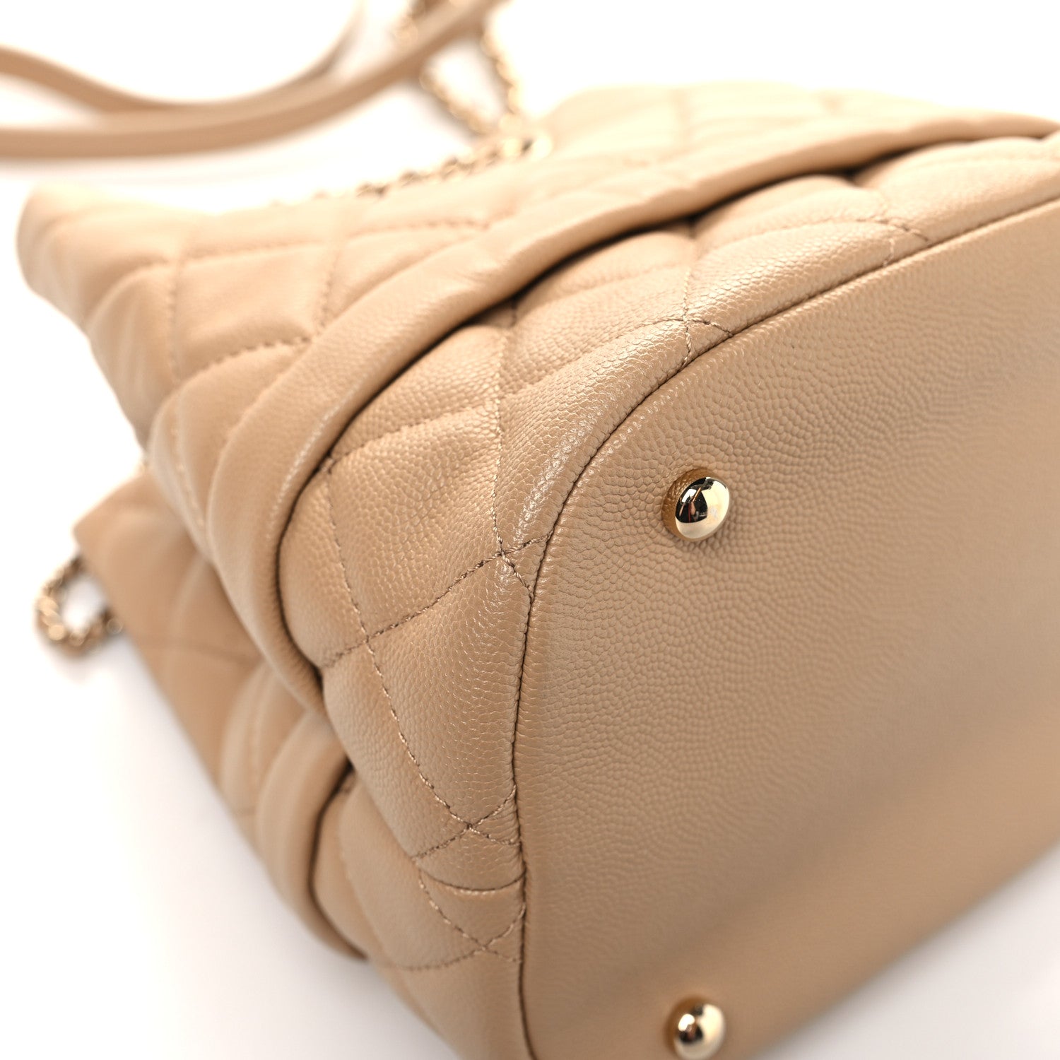 Chanel Caviar Quilted Rolled Up Bucket Drawstring Bag Beige 11 of 13