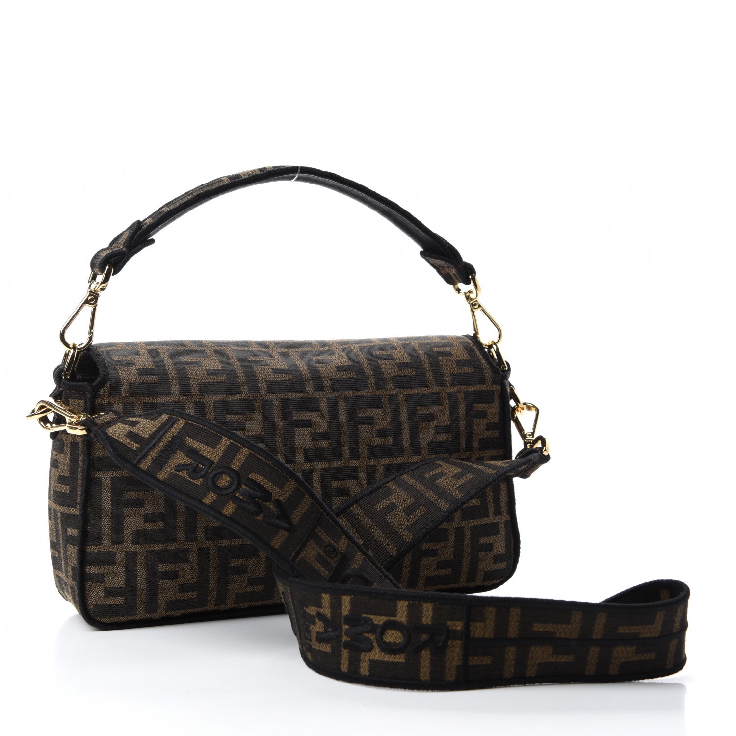 Fendi Fabric Jacquard FF 1974 Medium Baguette Tobacco Moro Black 3 of 11