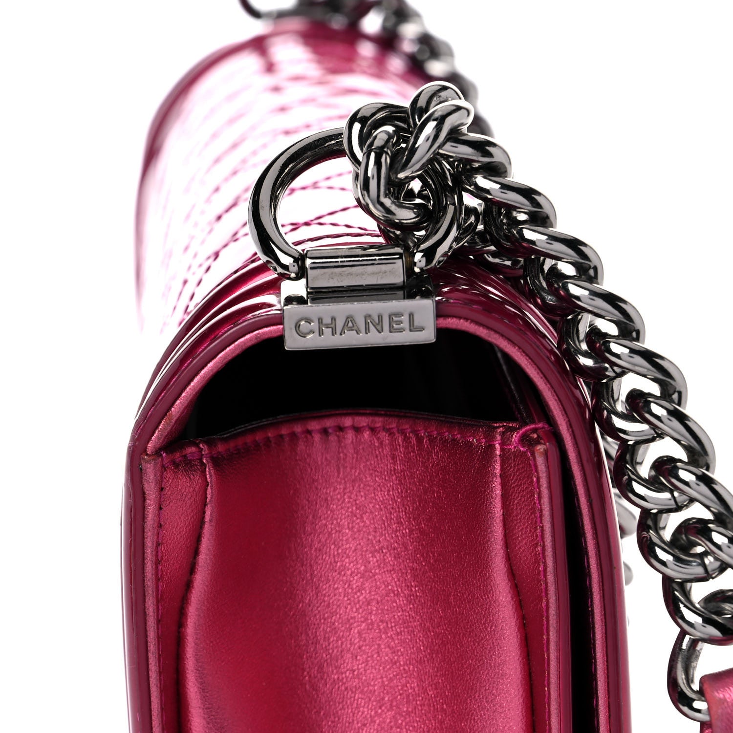 Chanel Metallic Patent Quilted New Medium Boy Flap Fuchsia 9 of 19