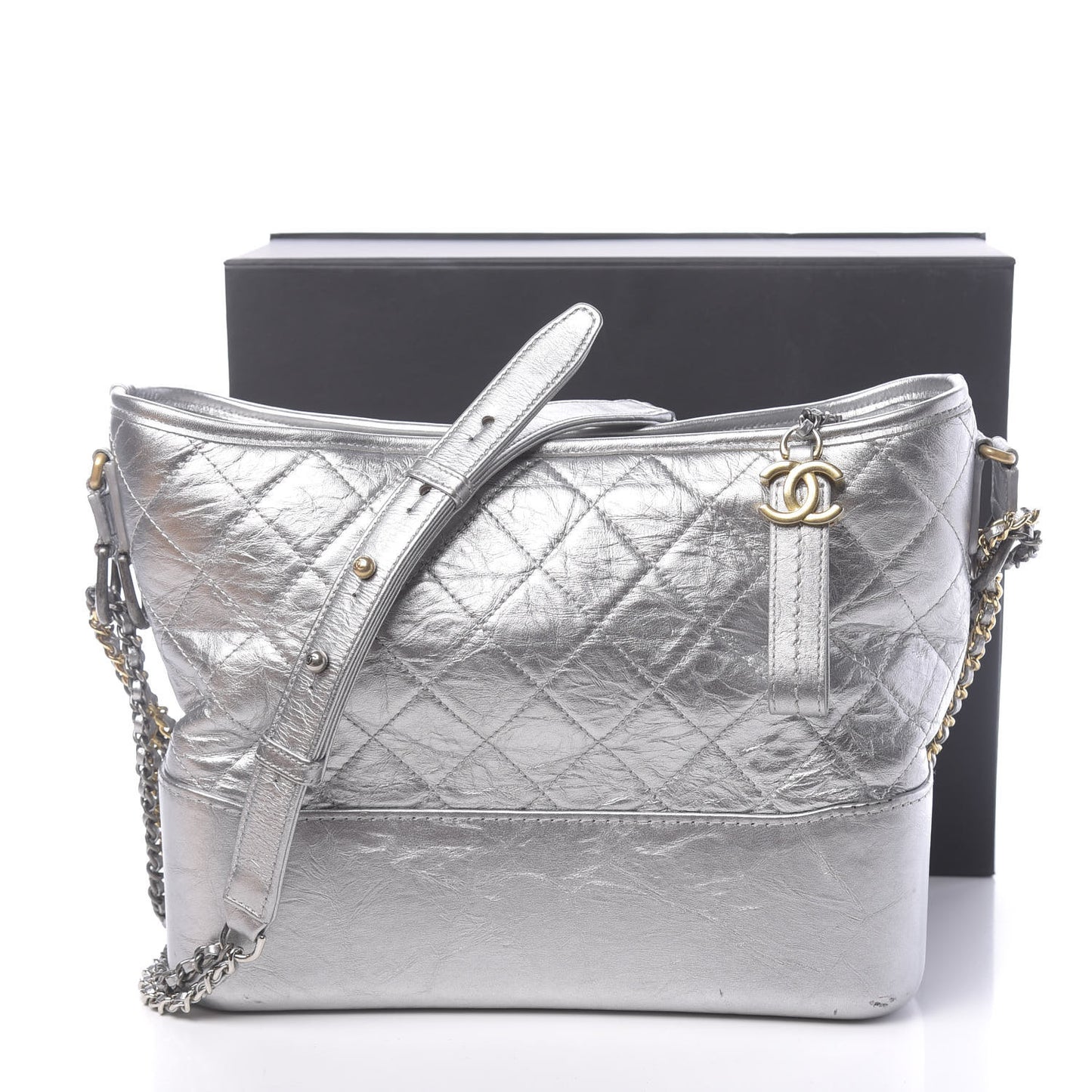 Metallic Lambskin Calfskin Quilted Medium Gabrielle Hobo Silver