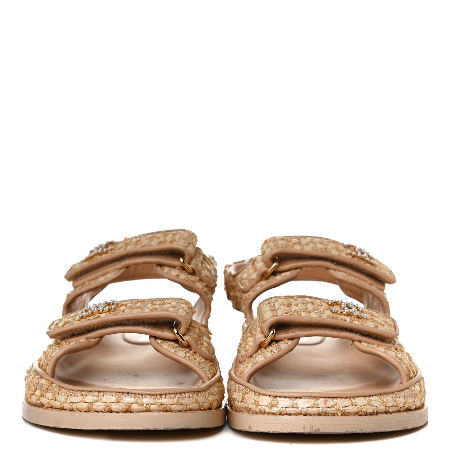 Chanel Braided Fabric Velcro Dad Sandals 40 Beige 2 of 14
