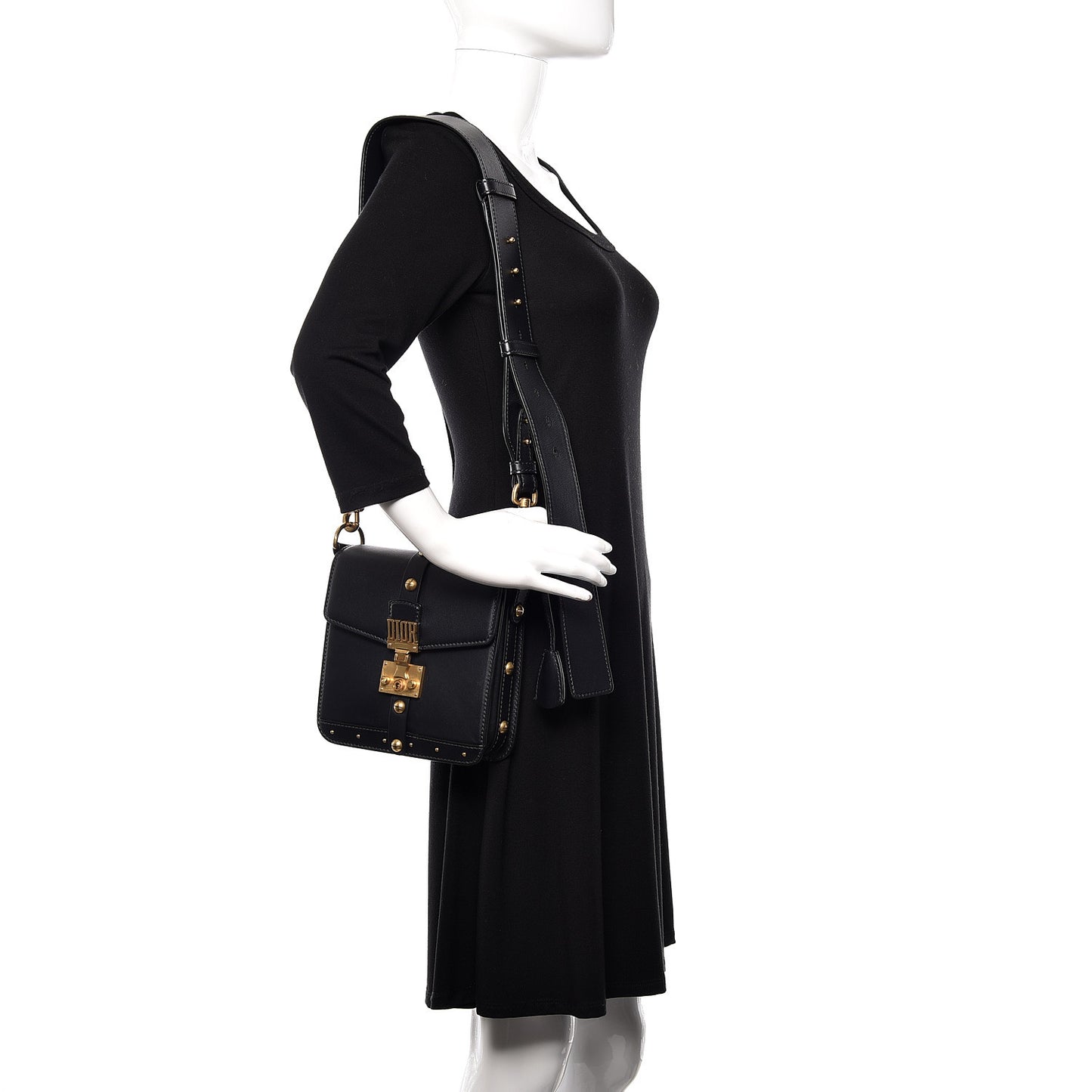 Calfskin Studded Square Dioraddict Flap Black