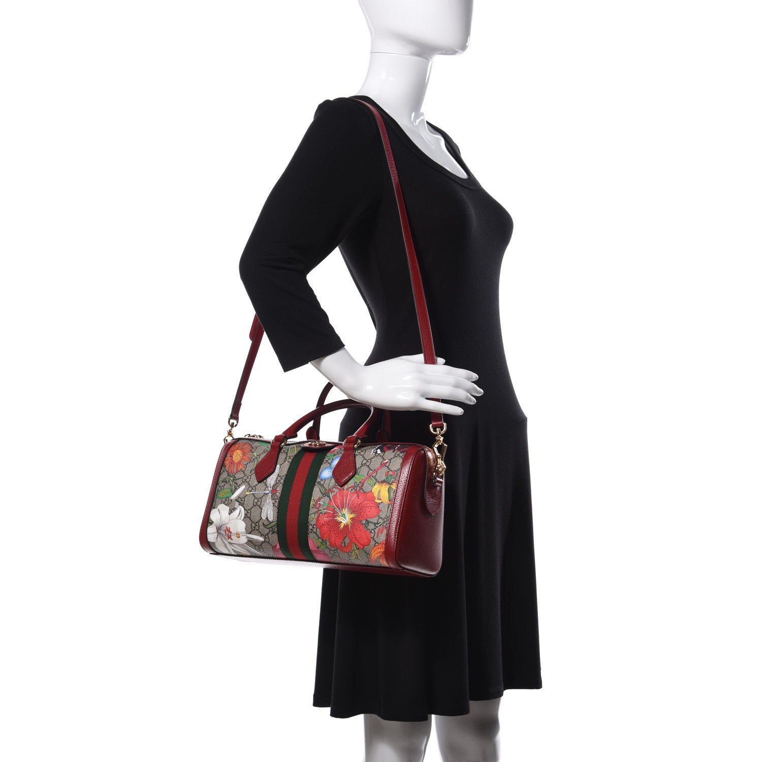 Gucci GG Supreme Monogram Flora Web Medium Ophidia Boston Red 2 of 18