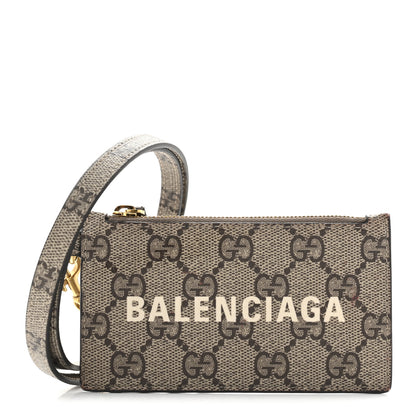 Gucci X BALENCIAGA GG Supreme Monogram Logo Card Case With Strap Beige Ebony 1 of 10