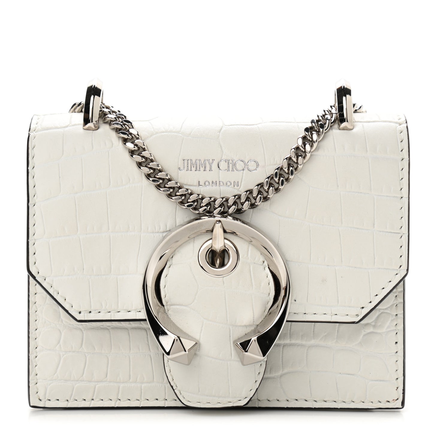 Calfskin Crocodile Embossed Mini Paris Crossbody Latte