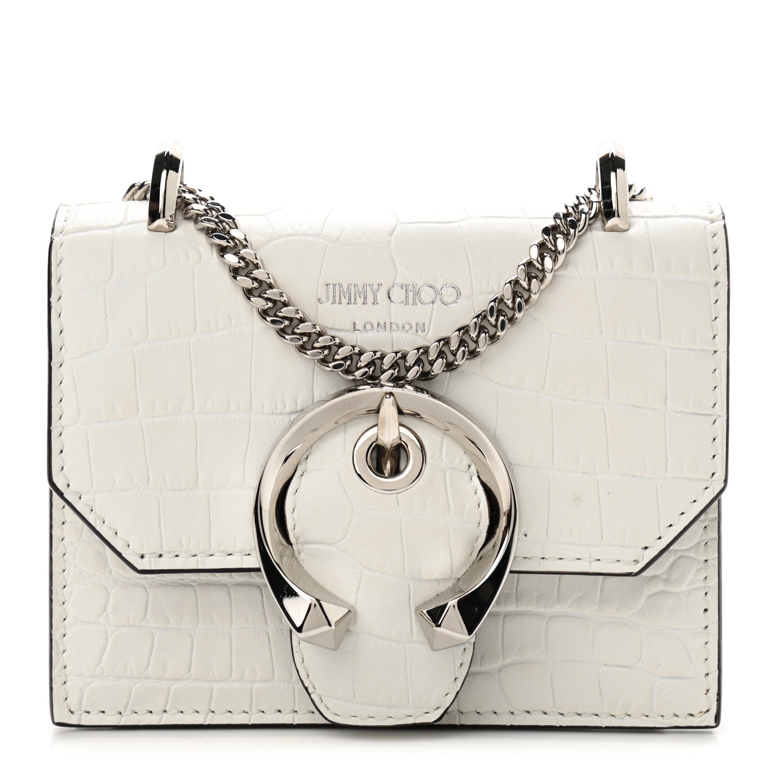 Jimmy Choo Calfskin Crocodile Embossed Mini Paris Crossbody Latte 1 of 10