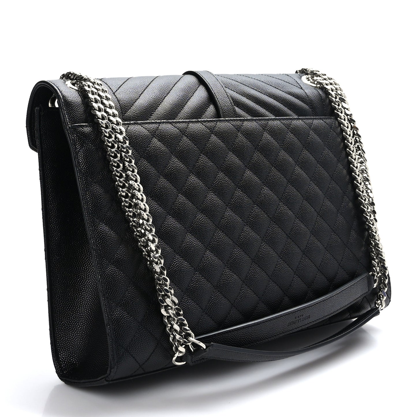 Grain De Poudre Textured Mixed Matelasse Large Triquilt Monogram Satchel Black