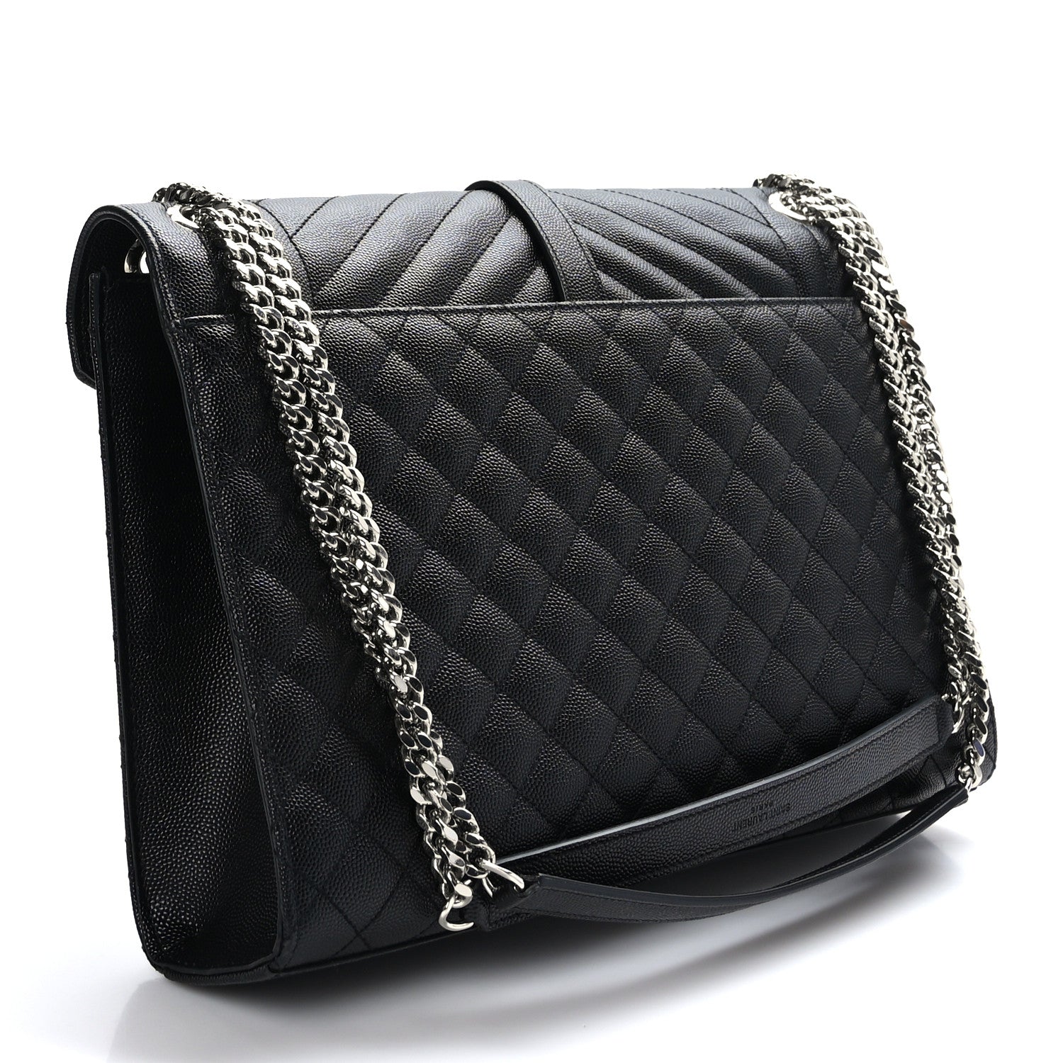 Saint Laurent Grain De Poudre Textured Mixed Matelasse Large Triquilt Monogram Satchel Black 3 of 9