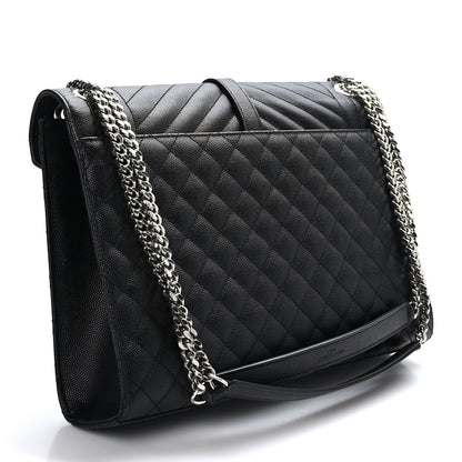 Saint Laurent Grain De Poudre Textured Mixed Matelasse Large Triquilt Monogram Satchel Black 3 of 9