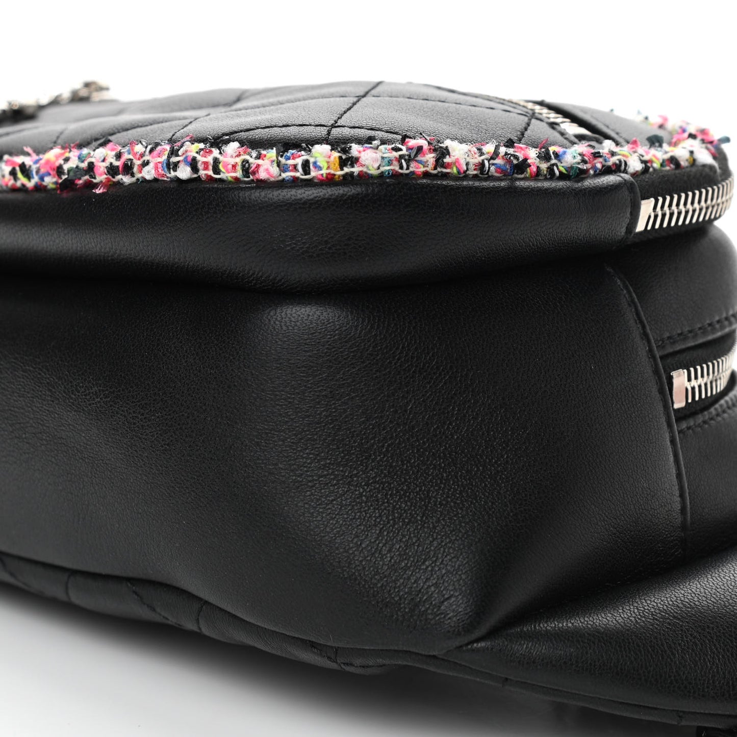 Lambskin Tweed Quilted Elegant Trim Waist Belt Bag Black