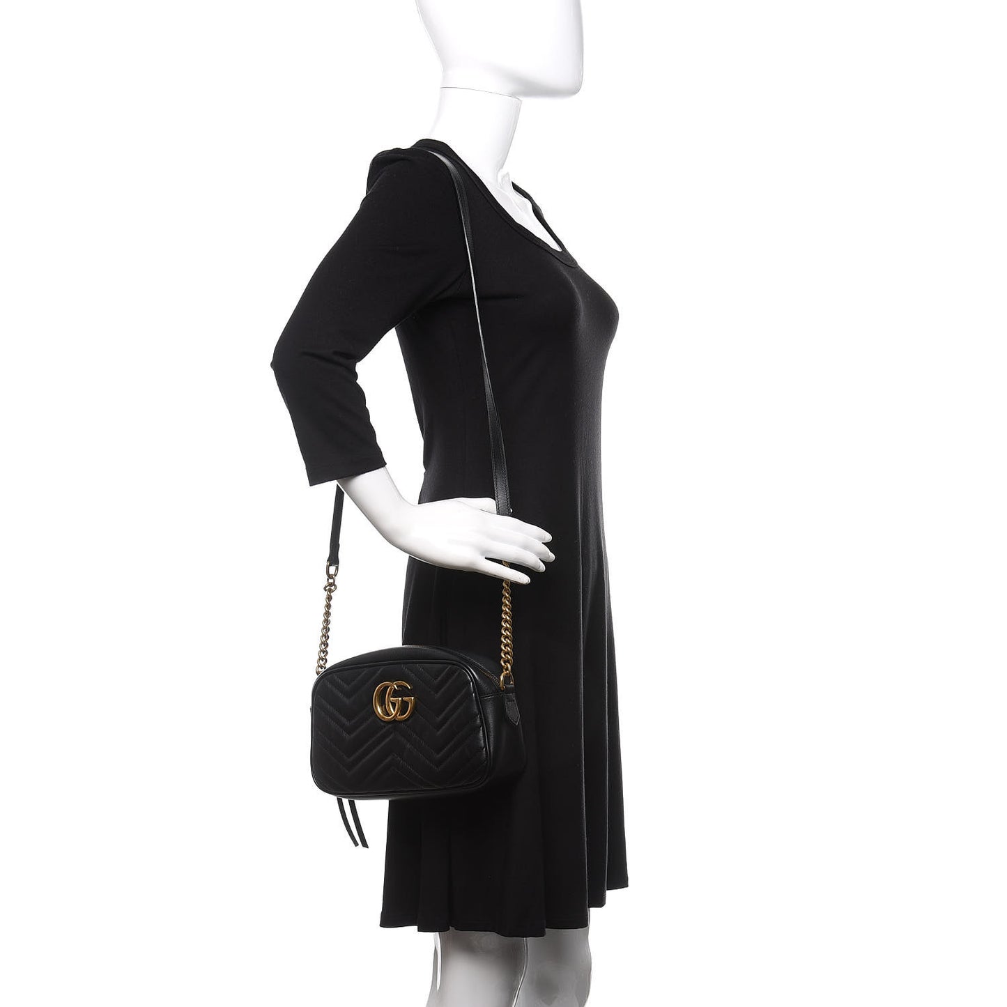 Calfskin Matelasse Small GG Marmont Chain Shoulder Bag Black