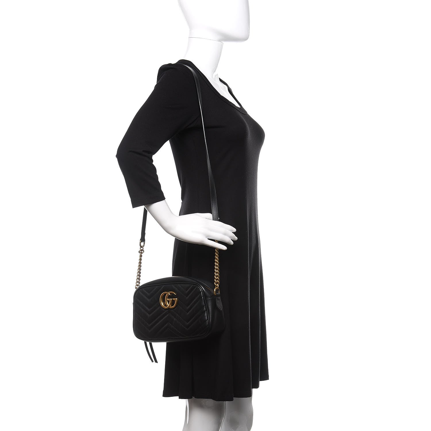 Gucci Calfskin Matelasse Small GG Marmont Chain Shoulder Bag Black 2 of 13